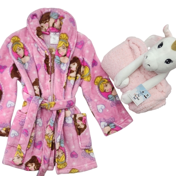 Disney Other - Disney Pink Princess Robe with Unicorn Blanket Set